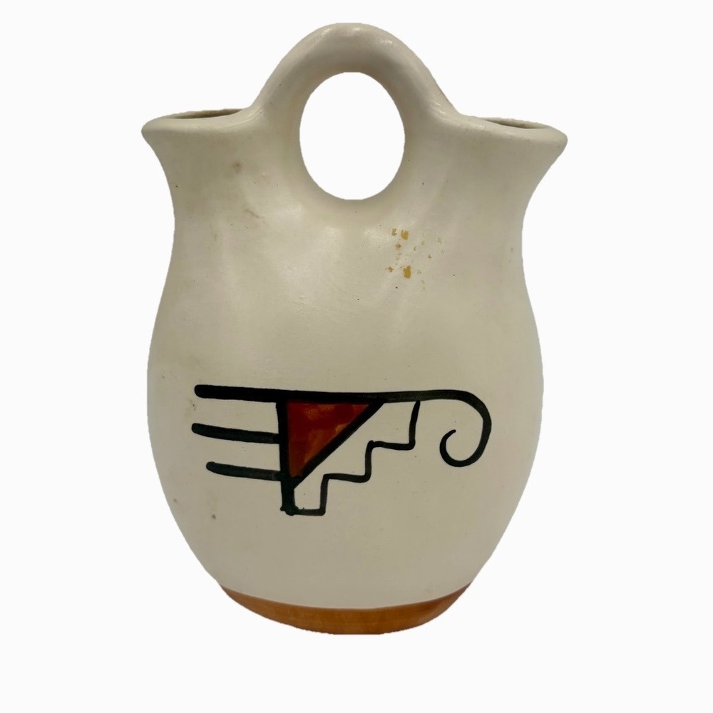 Janet Haefner Wedding Vase Southwest Ceramic Dual Spout Cream Signed‎ 6" Tall